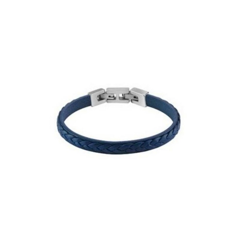 BRACELET HOMME GUESS TUCSON ACIER ARGENTÉ ET CUIR BLEU