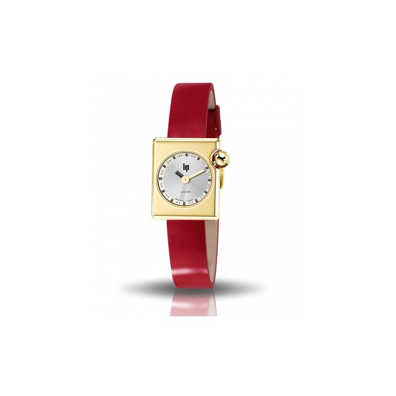 Montre femme  LIP Mach 2000 mini square cuir rouge
