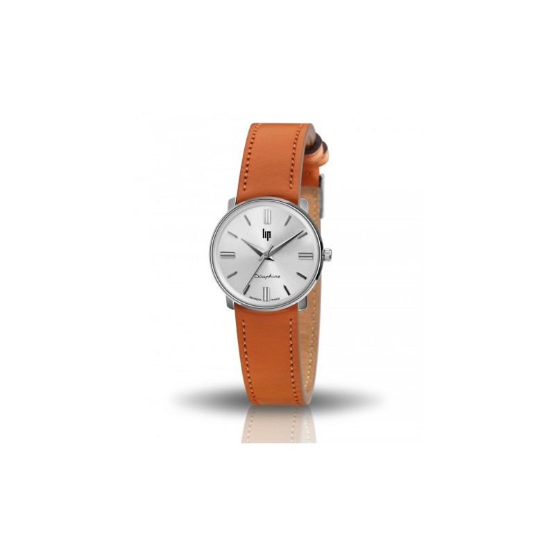 Montre femme LIP Dauphine cuir marron orangé