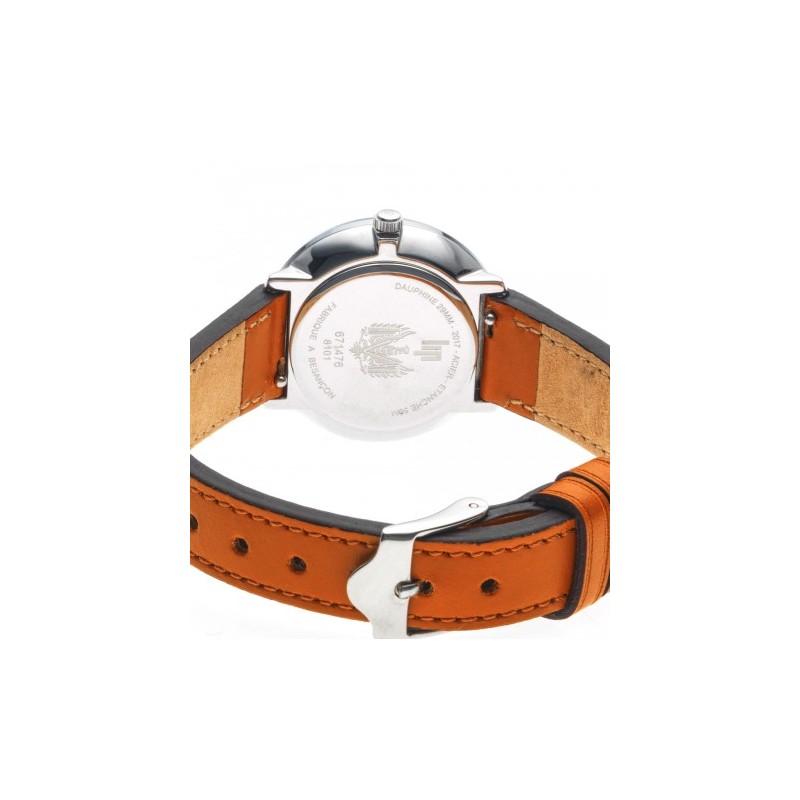 Montre femme LIP Dauphine cuir marron orangé
