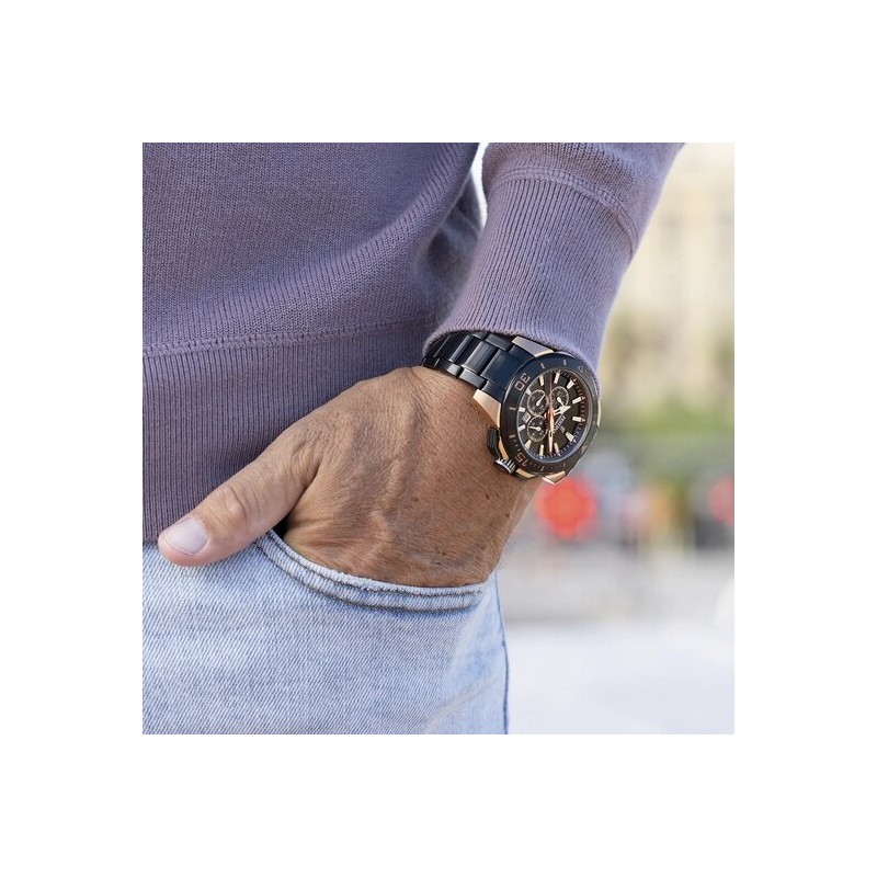 Montre Festina Homme Bracelet en Acier Noir et Doré Rose