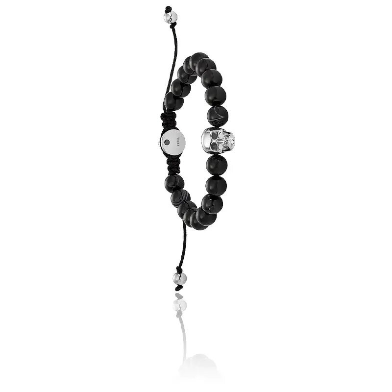 Bracelet Homme Diesel agates noires et tête de mort