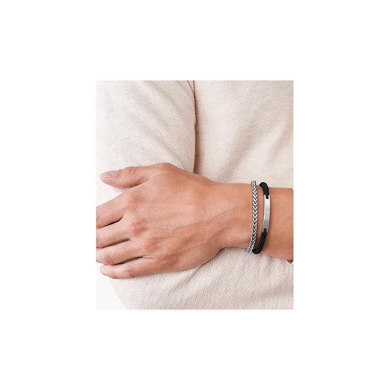 Bracelet Homme Fossil 2 rangs en acier et nylon