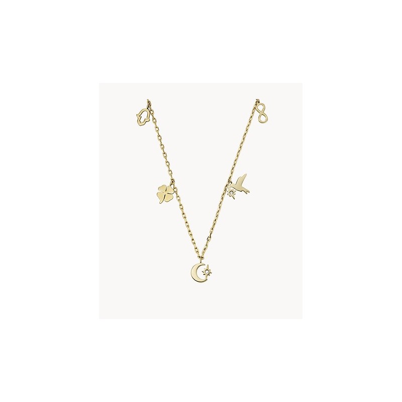 Collier Fossil à pampilles en acier doré