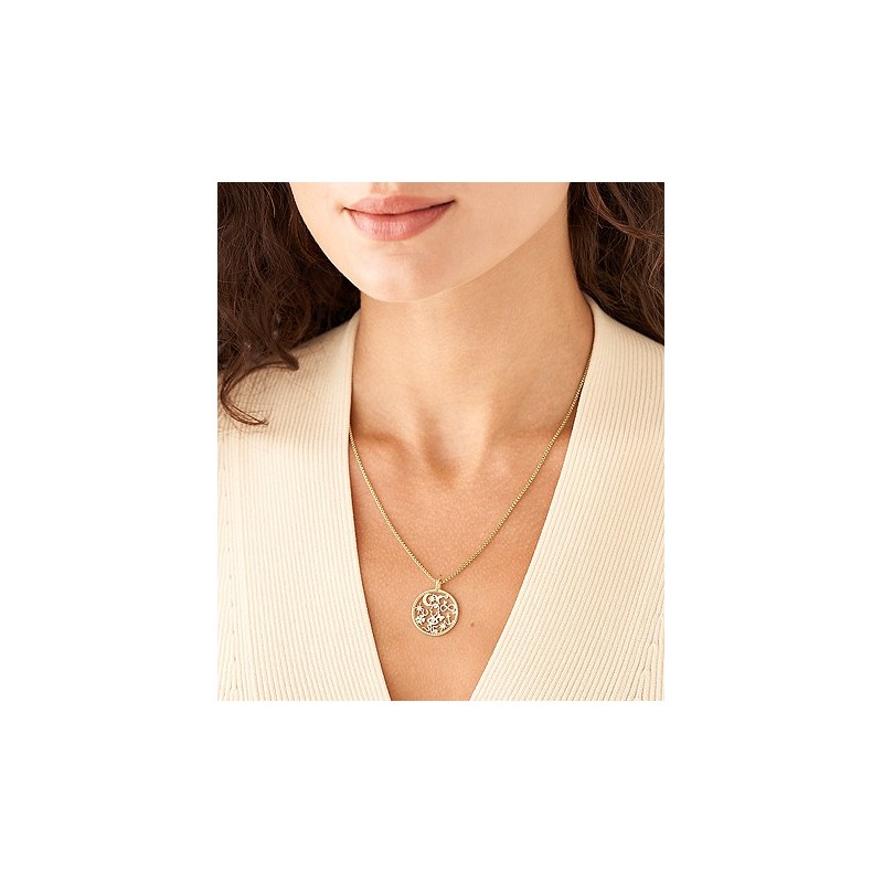 Collier Fossil pendentif en acier doré