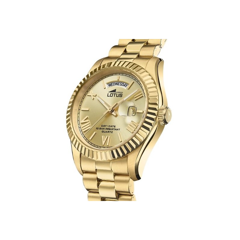 Montre Lotus Homme acier doré chiffres romains