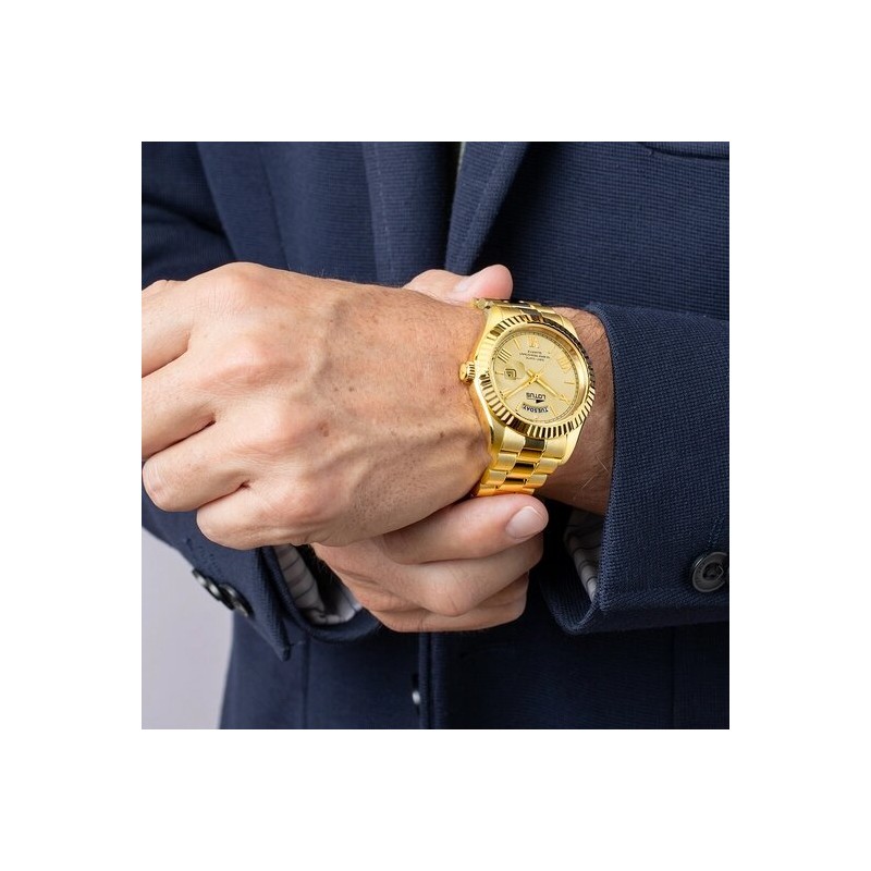Montre Lotus Homme acier doré chiffres romains