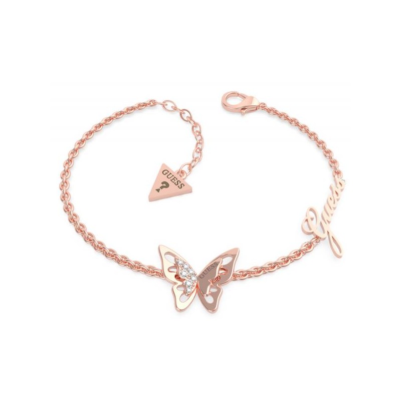 Bracelet Fly Away Femme Guess en Acier doré rose avec papillons