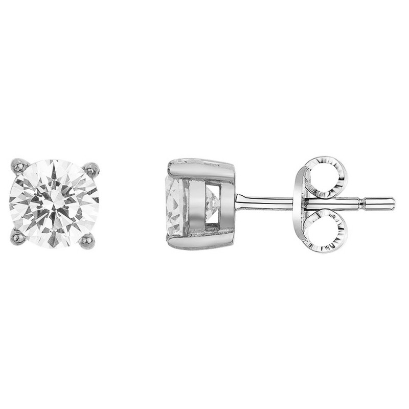 Boucles d'oreilles Clous Homme Phebus Acier argenté et Oxyde de zirconium incolore serties de 4 griffes