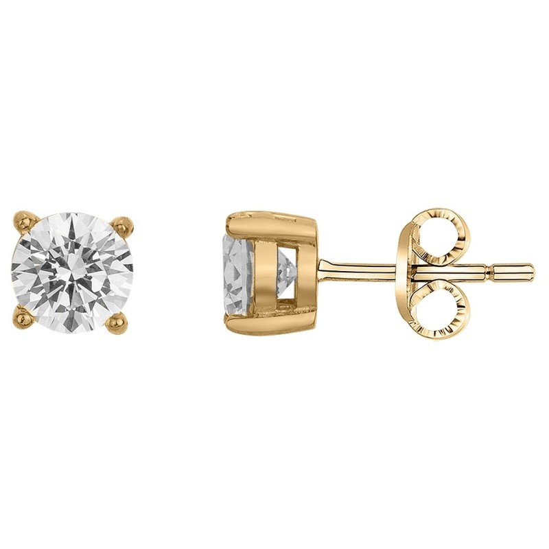 Boucles d'oreilles Clous Homme Phebus Acier doré et Oxyde de zirconium incolore serties de 4 griffes