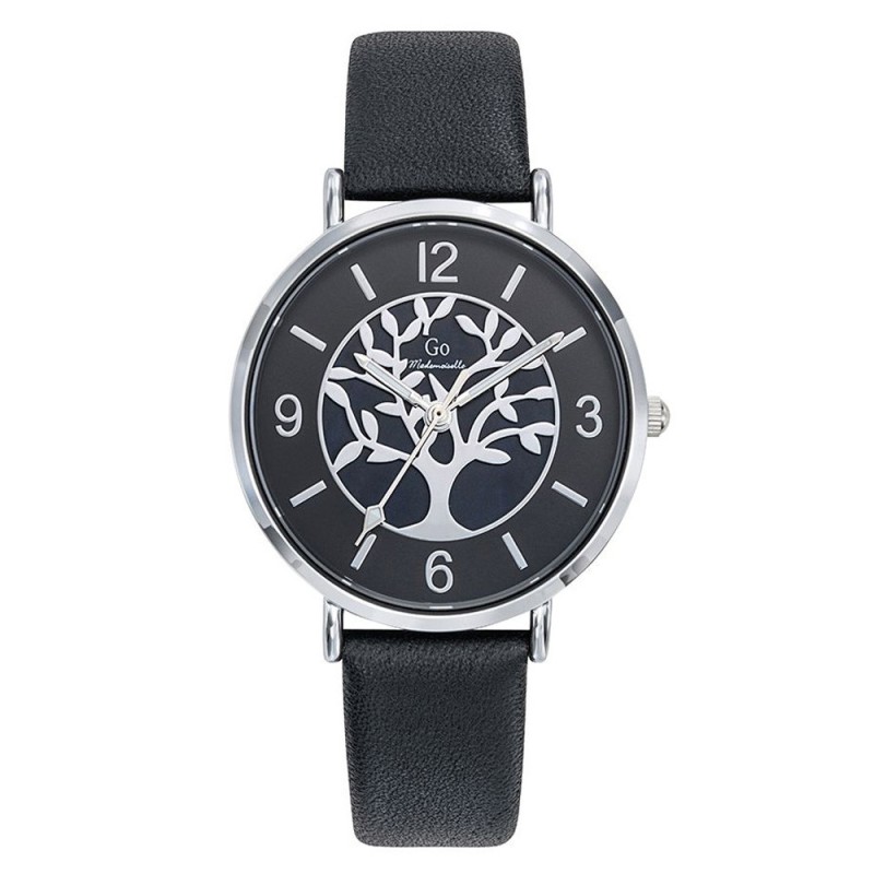 Montre Femme GO  bracelet cuir noir arbre de vie