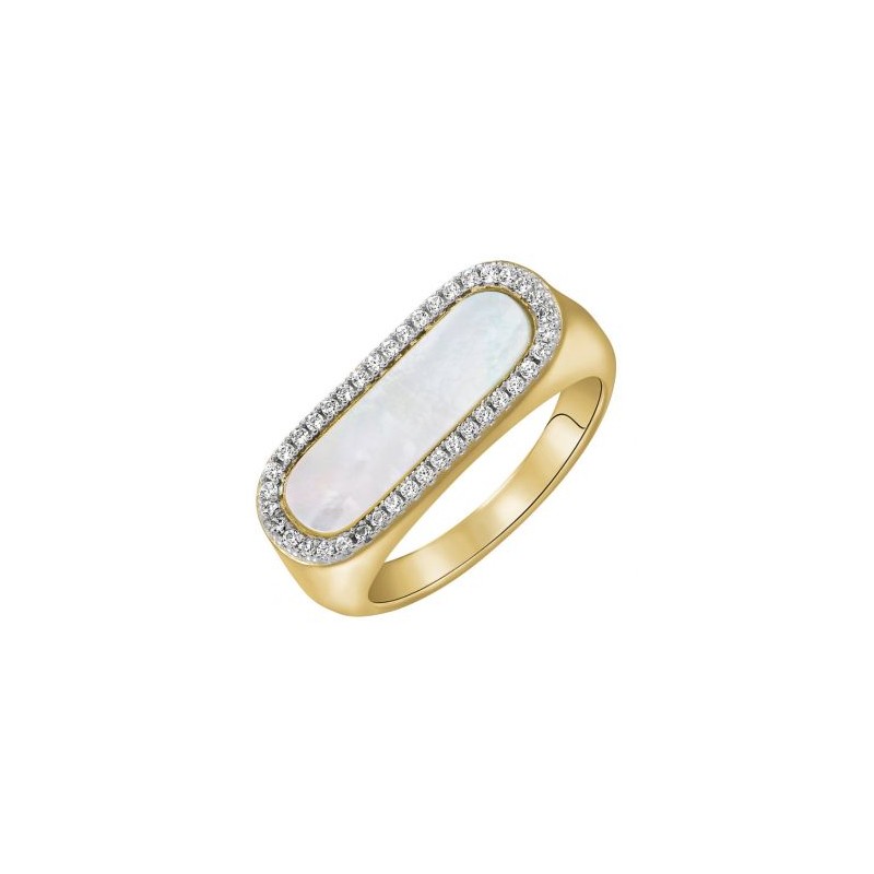 Bague Femme Argent 925/000 doré au motif rectangulaire nacré et sertie d'Oxydes de zirconium Charles Garnier