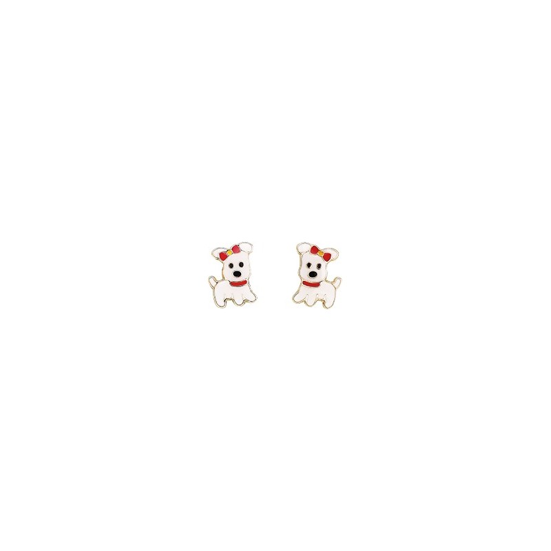 Boucles d'oreilles petits chiens or jaune 750/000