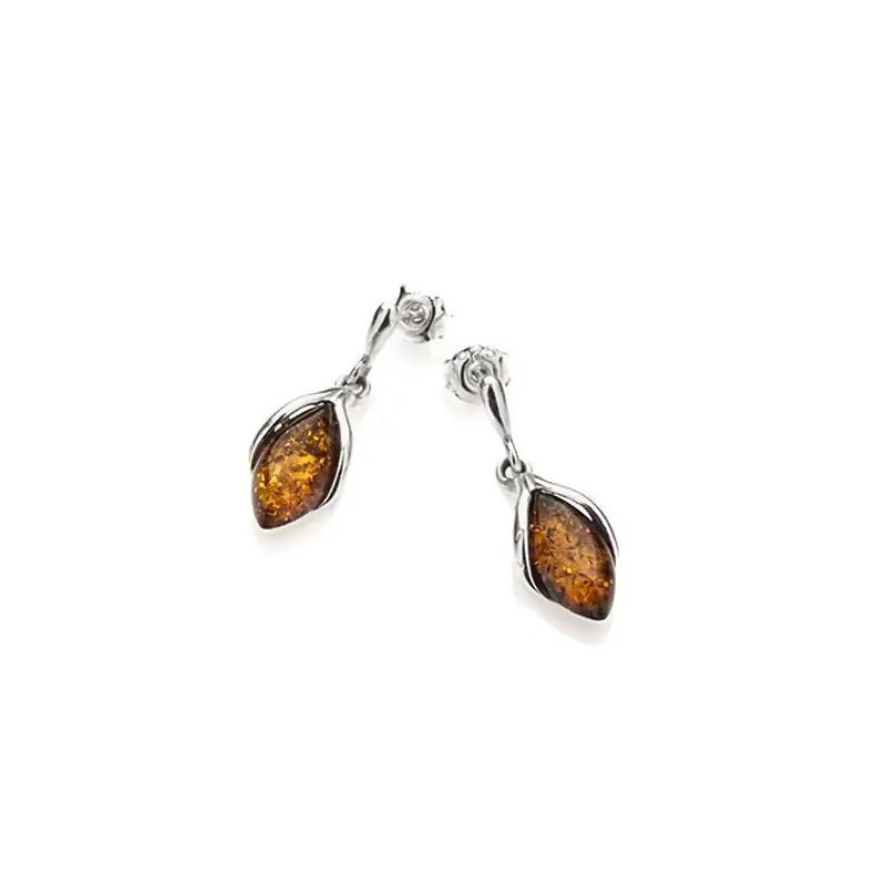 Boucles d'oreilles Femme Pendantes en argent 925/000 avec Ambre marron