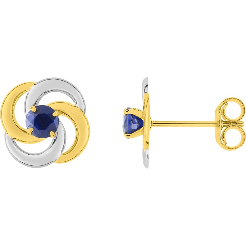 Boucles d'oreilles Carador clous bicolore et saphir serti 4 griffes en or 375/000