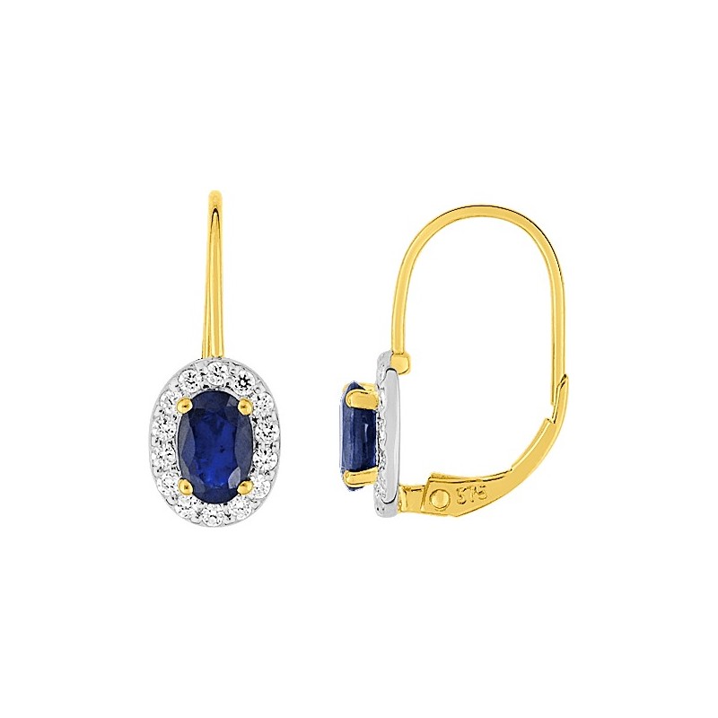 Boucles d'oreilles Carador Dormeuses saphir serti 4 griffes en or jaune 375/000 et oxydes de zirconium