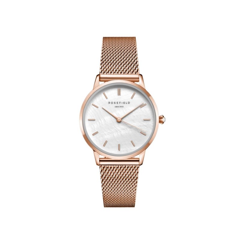 Montre Femme Rosefield Bracelet en Acier Doré Rose Maille milanaise