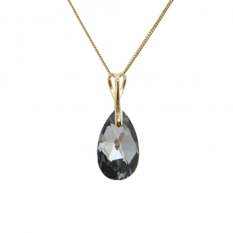 Collier Femme Indicolite solitaire Argent 925/000 doré et Cristal goutte noir Maille vénitienne