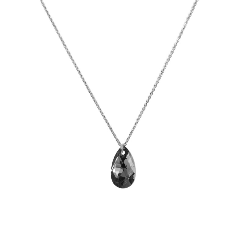 Collier Femme Indicolite solitaire Argent 925/000 et Cristal goutte noir Maille forçat