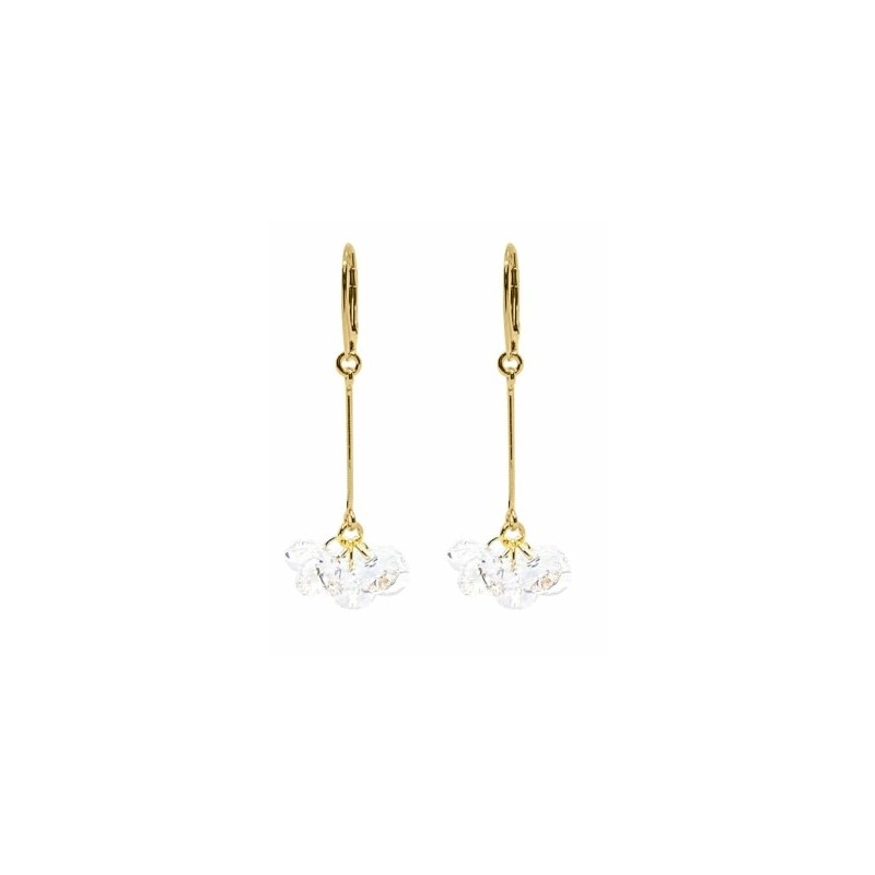 Boucles d'oreilles Femme Indicolite Pendantes Plaqué or et Cristaux fleur blanc