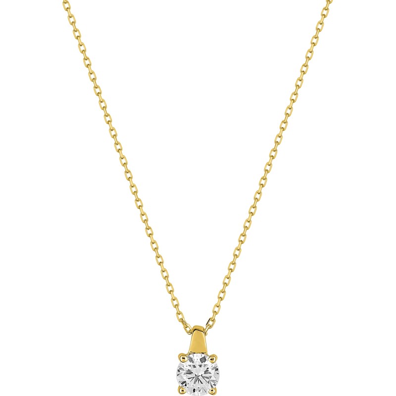 Collier Solitaire Carador en or jaune 375/000, oxyde de zirconium de 4.75mm serti 4 griffes