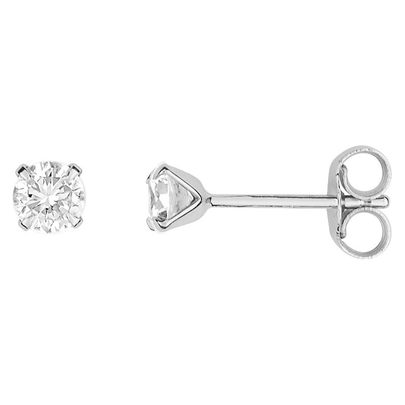 Boucles d'oreilles Carador Clous  en or blanc 375/000 et oxyde de zirconium 3.5mm serti griffes