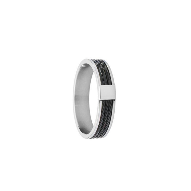 Bague Homme GOLET Jourdan - En Acier - Argenté et Câble en Acier Noir