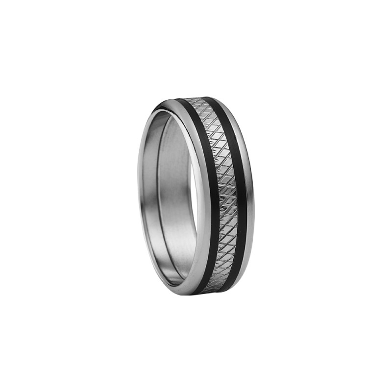 Bague Homme Tyr Jourdan en Acier argenté et Résine noire