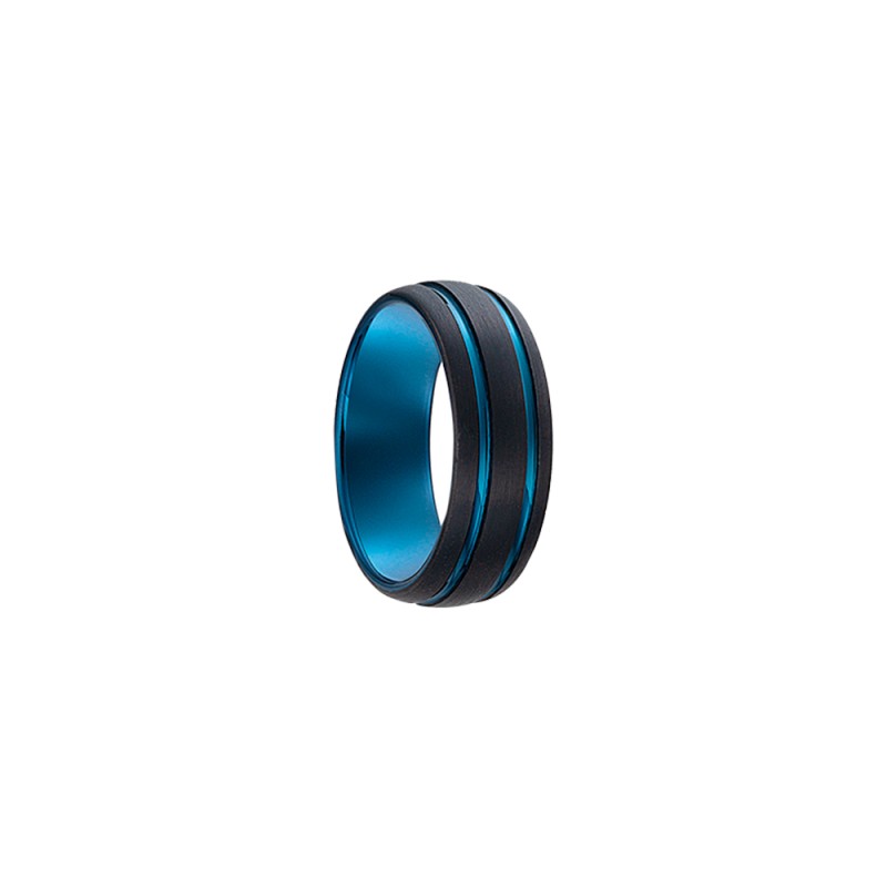 Bague Homme Jourdan Bijoux Vesta en acier bleu et noir