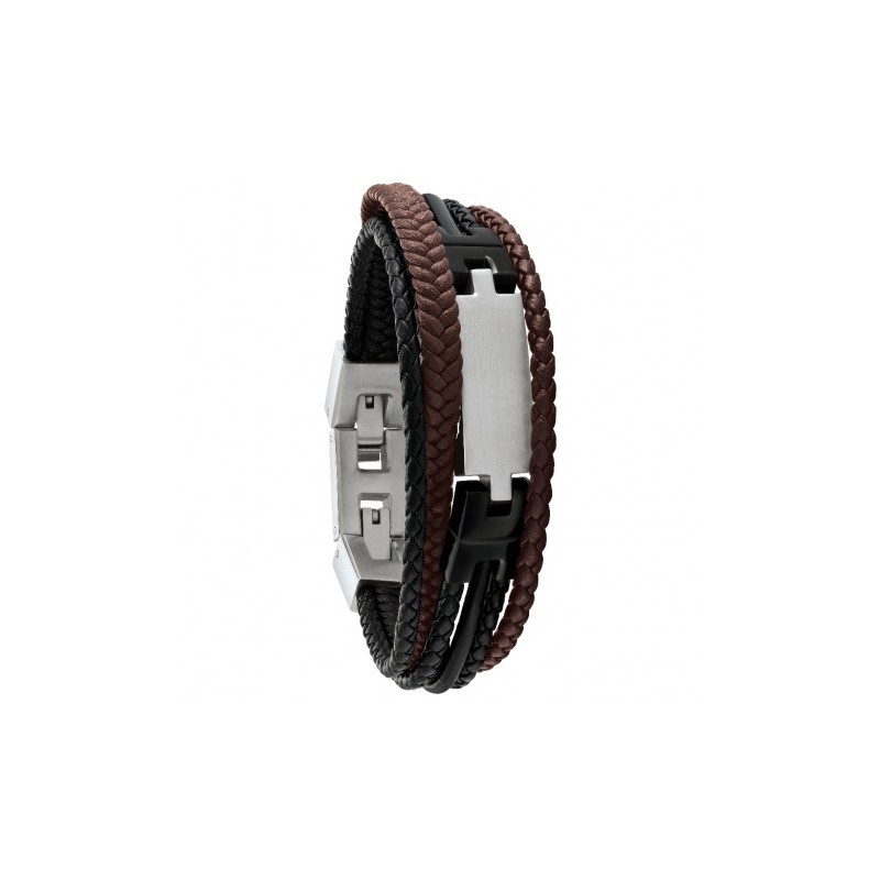 Bracelet Homme Jourdan en Acier argenté et Cuir tressé