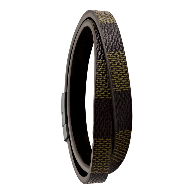 Bracelet Homme Jourdan double tour en Cuir brun et fermoir en Acier