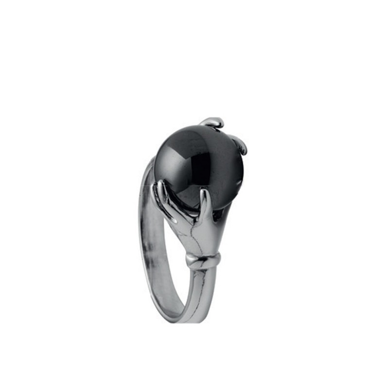 Bague Femme Jourdan - En Argent 925/000 -  Motif main tenant Hématite noire