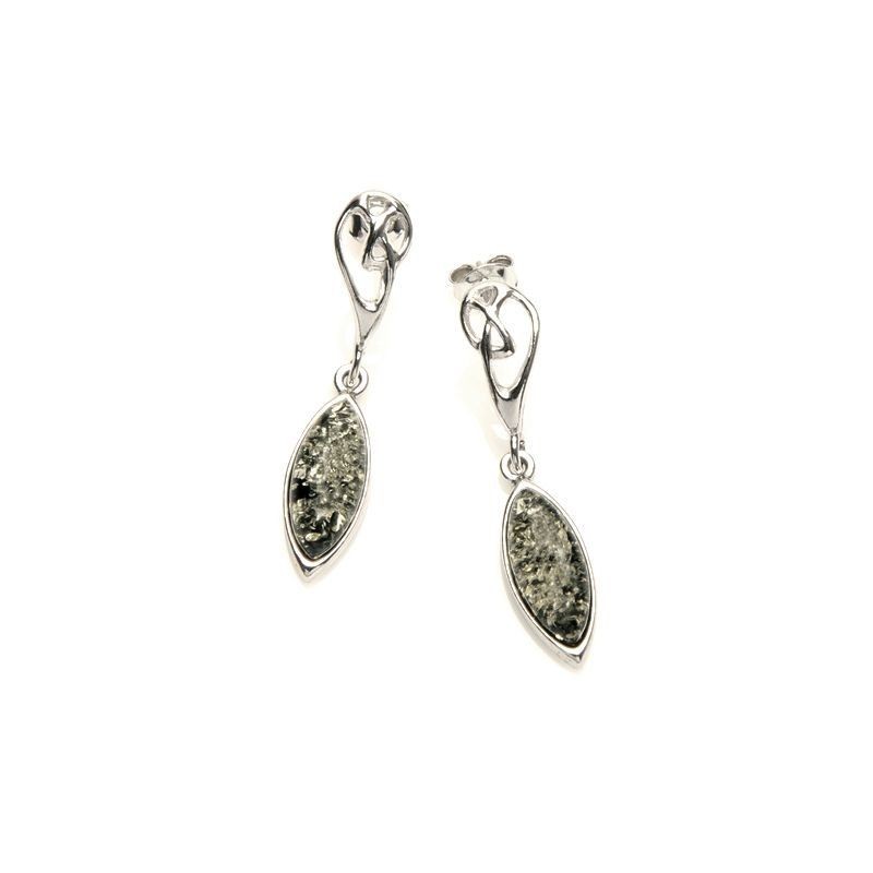 Boucles d'oreilles pendantes en ambre verte Carador en argent 925/000