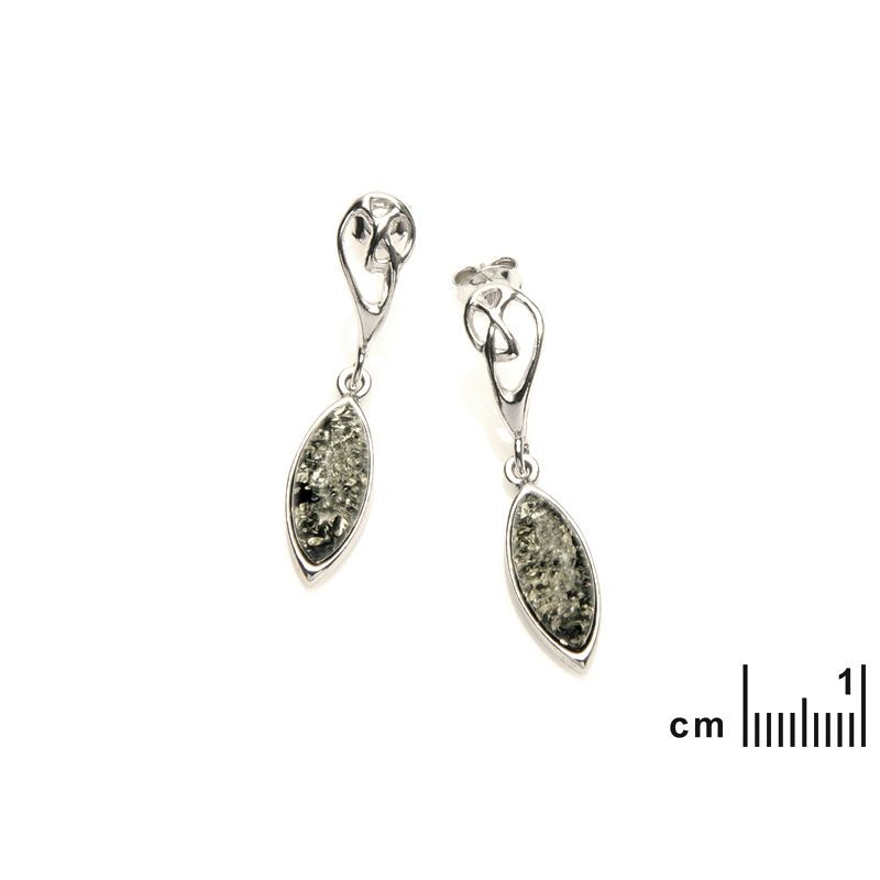 Boucles d'oreilles pendantes en ambre verte Carador en argent 925/000