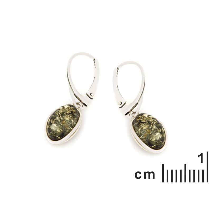 Boucles d'oreilles Dormeuses en Argent 925/000 et Ambre verte
