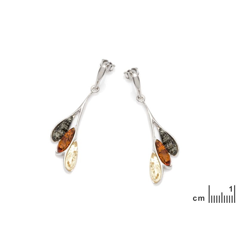 Boucles d'oreilles Carador argent 925/000ème gouttes d'eau ambre 3 couleurs