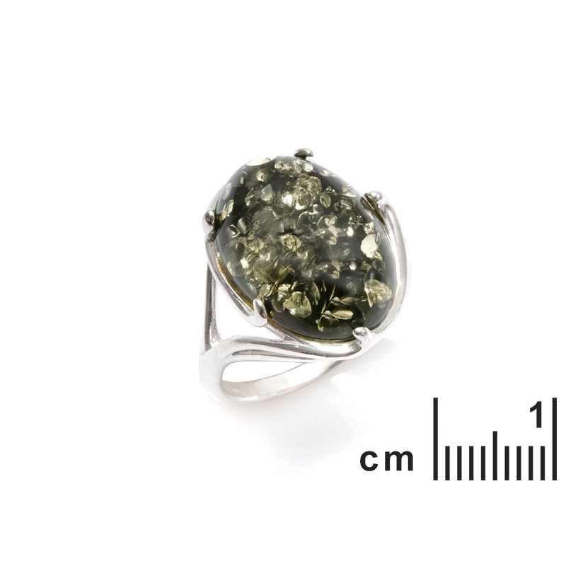 Bague en ambre verte Carador en argent 925/000 rhodié