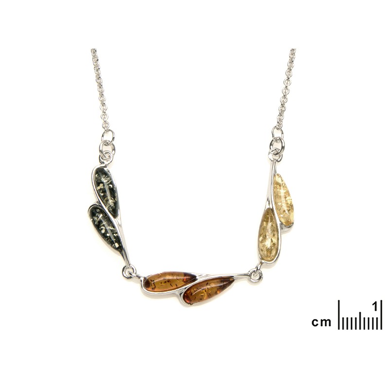 Collier Carador argent 925/000ème multiples couleurs ambre forme goutte d'eau