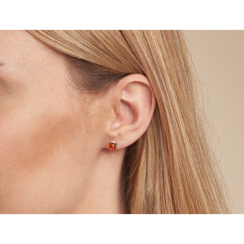 Boucles d'oreilles clous en argent 925/000 et ambre CARADOR