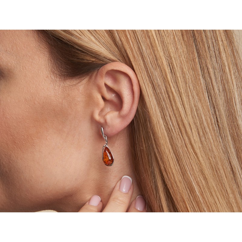 Boucles d'oreilles Carador argent 925/000ème goutte d'eau ambre