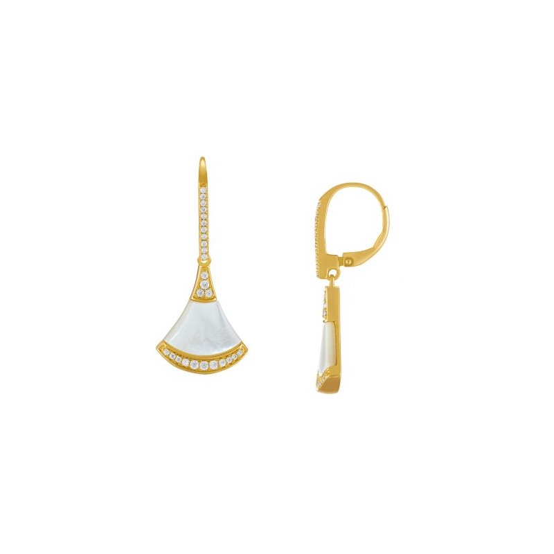 Boucles d'oreilles Femme Dormeuses en Argent 925/000 doré oxydes de zirconium et nacre Charles Garnier