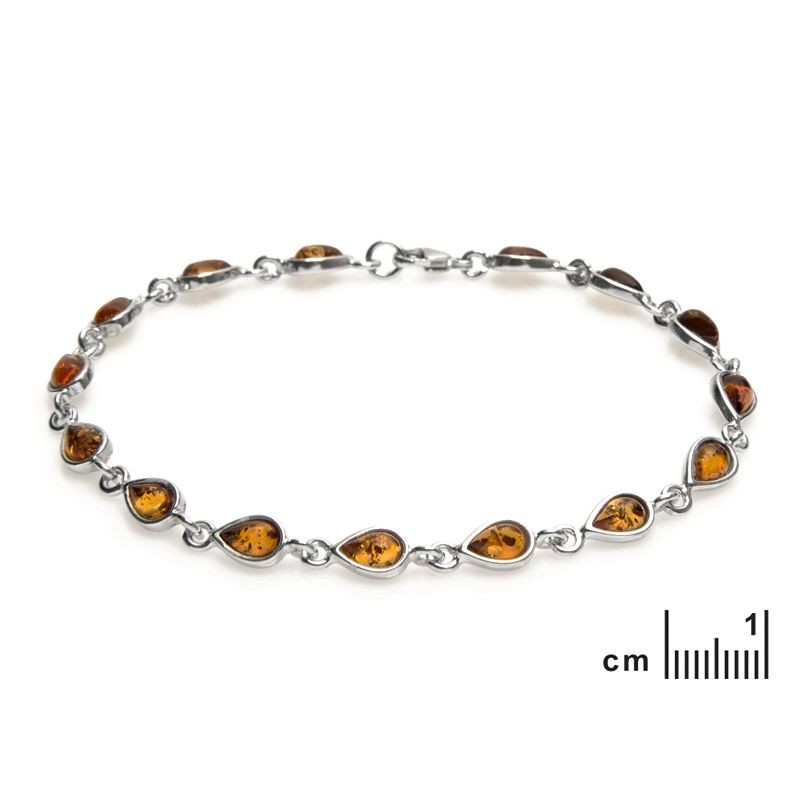 Bracelet Carador argent 925/000ème et ambre forme goutte d'eau couleur cognac