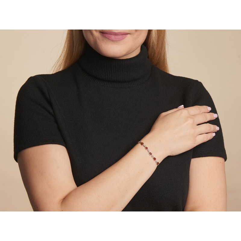 Bracelet Carador argent 925/000ème et ambre forme goutte d'eau couleur cognac