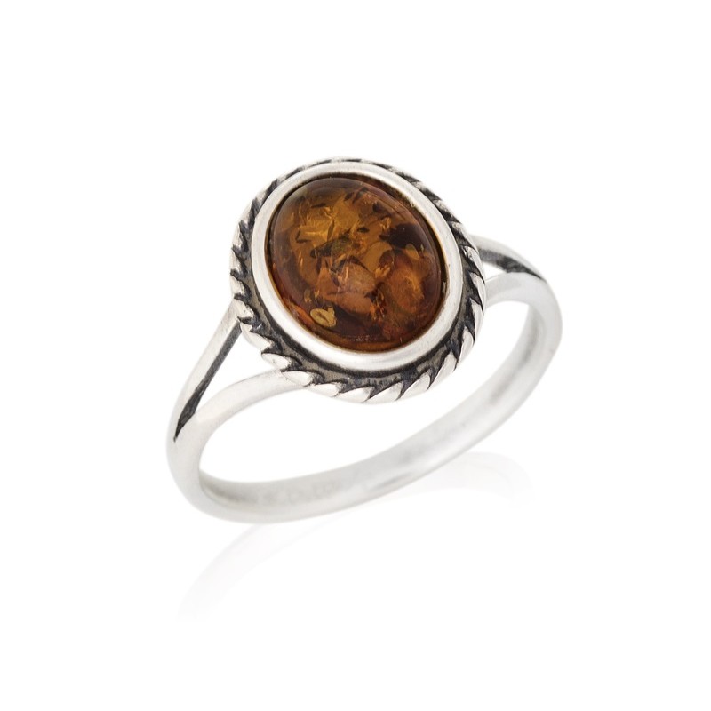 Bague Femme en Argent 925/000 avec Ambre marron ronde