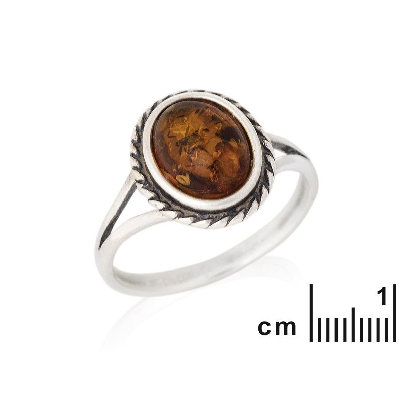 Bague Femme en Argent 925/000 avec Ambre marron ronde