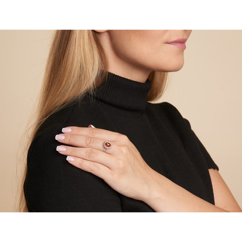 Bague Femme en Argent 925/000 avec Ambre marron ronde