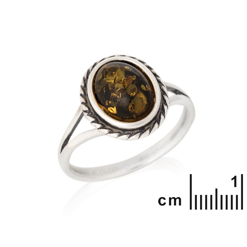 Bague Femme en Argent 925/000 avec Ambre verte ronde