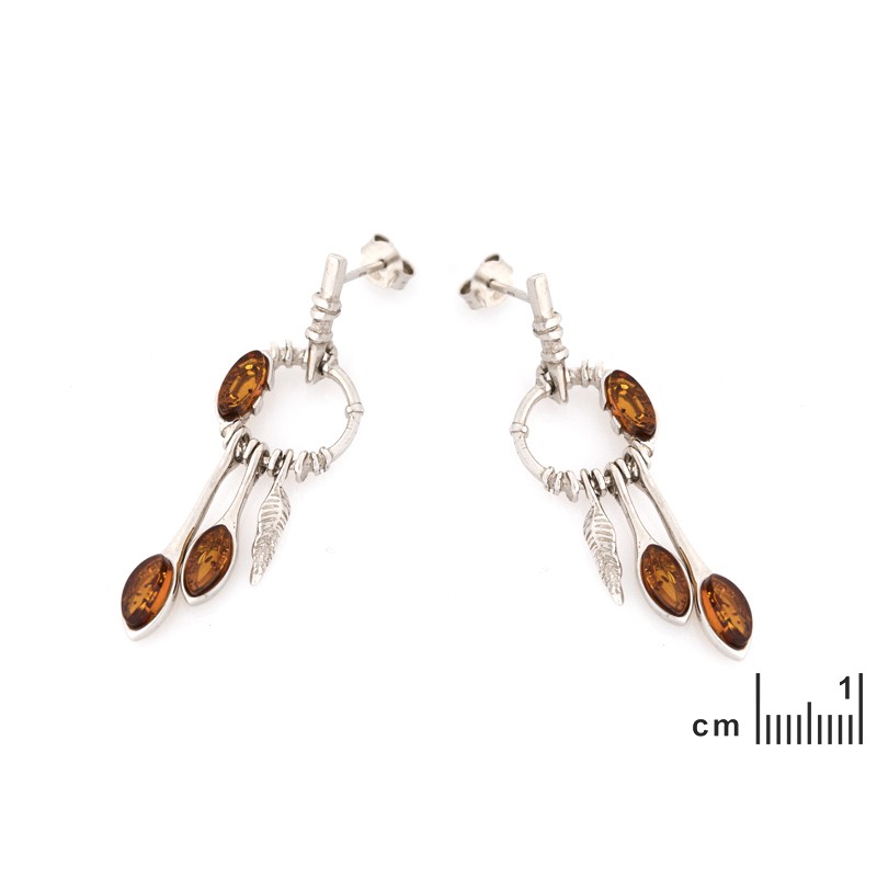 Boucles d'oreilles Pendantes en Argent 925/000 avec Ambres marron