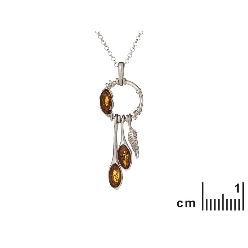 Collier Femme en Argent 925/000ème et Ambres marron Maille forçat