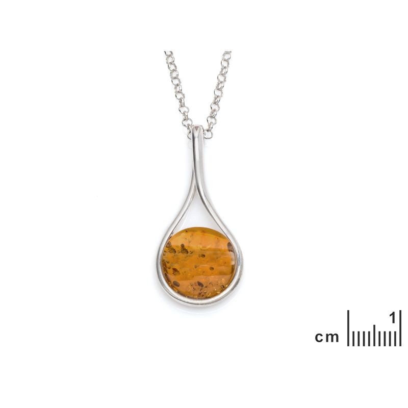 Collier Carador argent 925/000 forme goutte d'eau ambre couleur cognac